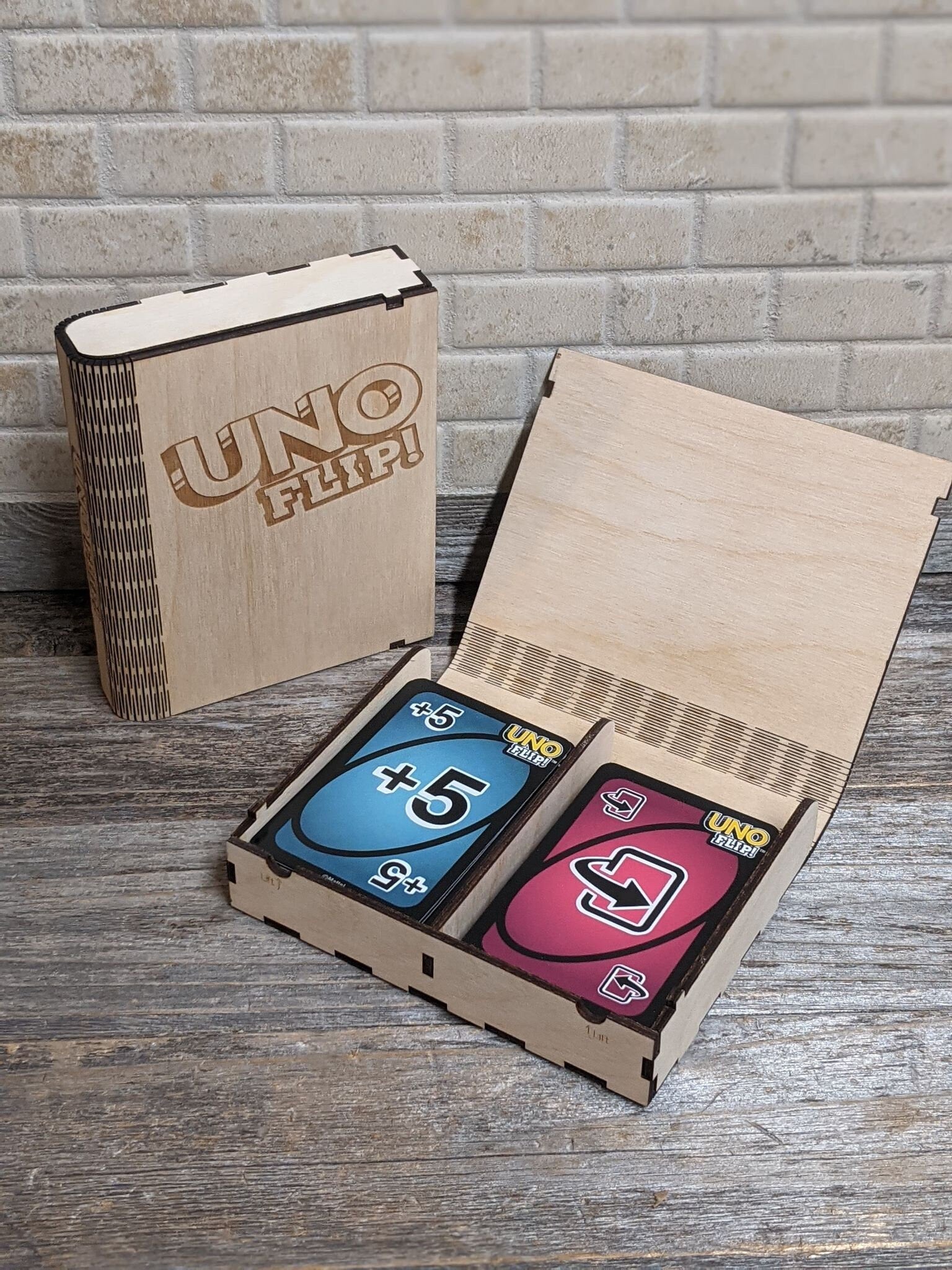 Wooden Book for UNO Flip Card Game Custom Made Game Storage Box