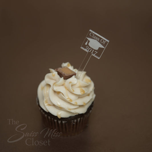 25 Graduation Cupcake Toppers Custom Etched Clear Acrylic, Laser Cut Décor Dessert Bar Class of 2021