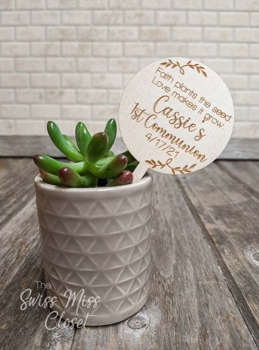 20 Custom Succulent Tags Picks for Favors Herb Potted Plant Favors Wood Weddings 1st Communion Bridal Baby Shower