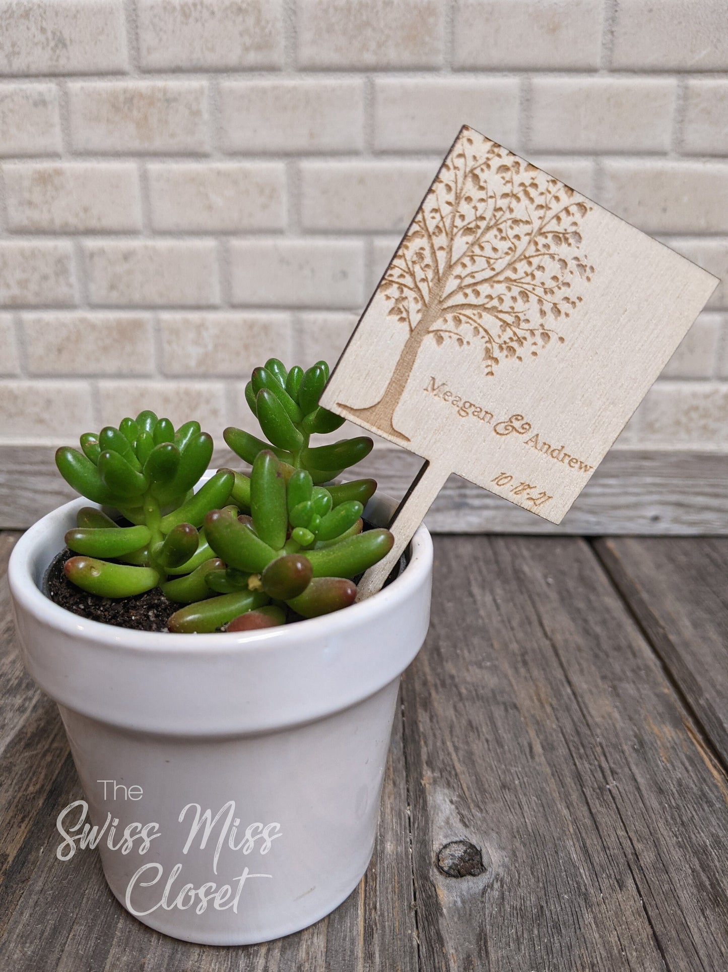 20 Custom Square Succulent Tags Picks for Favors Herb Potted Plant Favors Wood Weddings 1st Communion Bridal Baby Shower