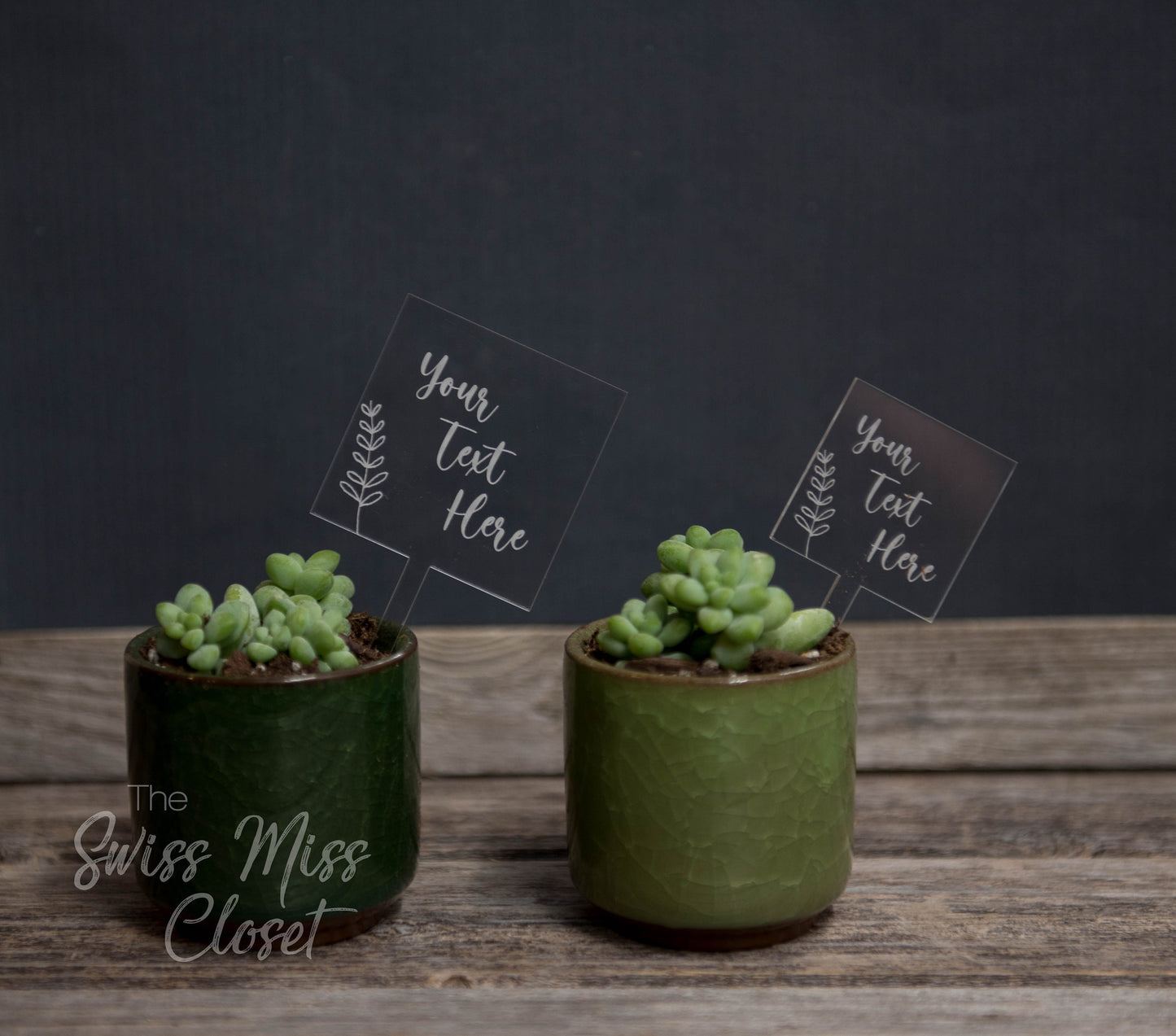 20 Custom Square Succulent Tags Picks for Favors Herb Potted Plant Favors Wood Weddings 1st Communion Bridal Baby Shower