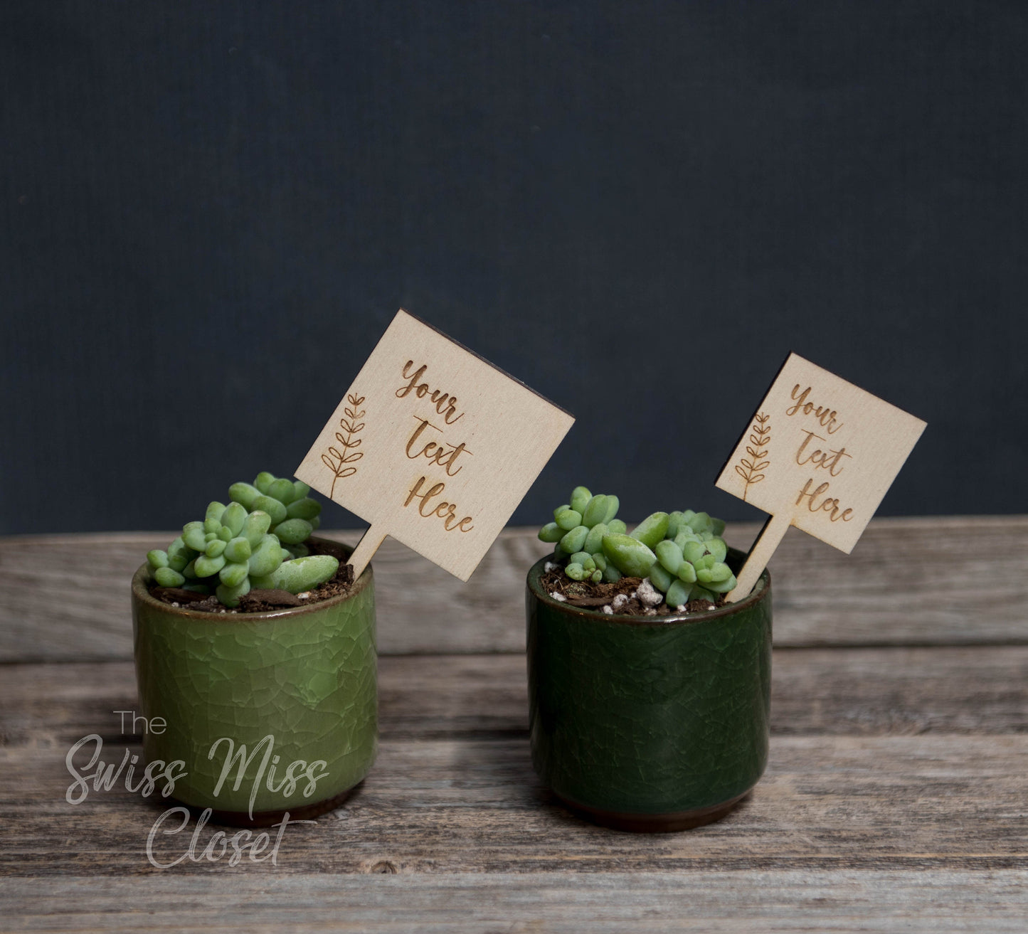 20 Custom Square Succulent Tags Picks for Favors Herb Potted Plant Favors Wood Weddings 1st Communion Bridal Baby Shower