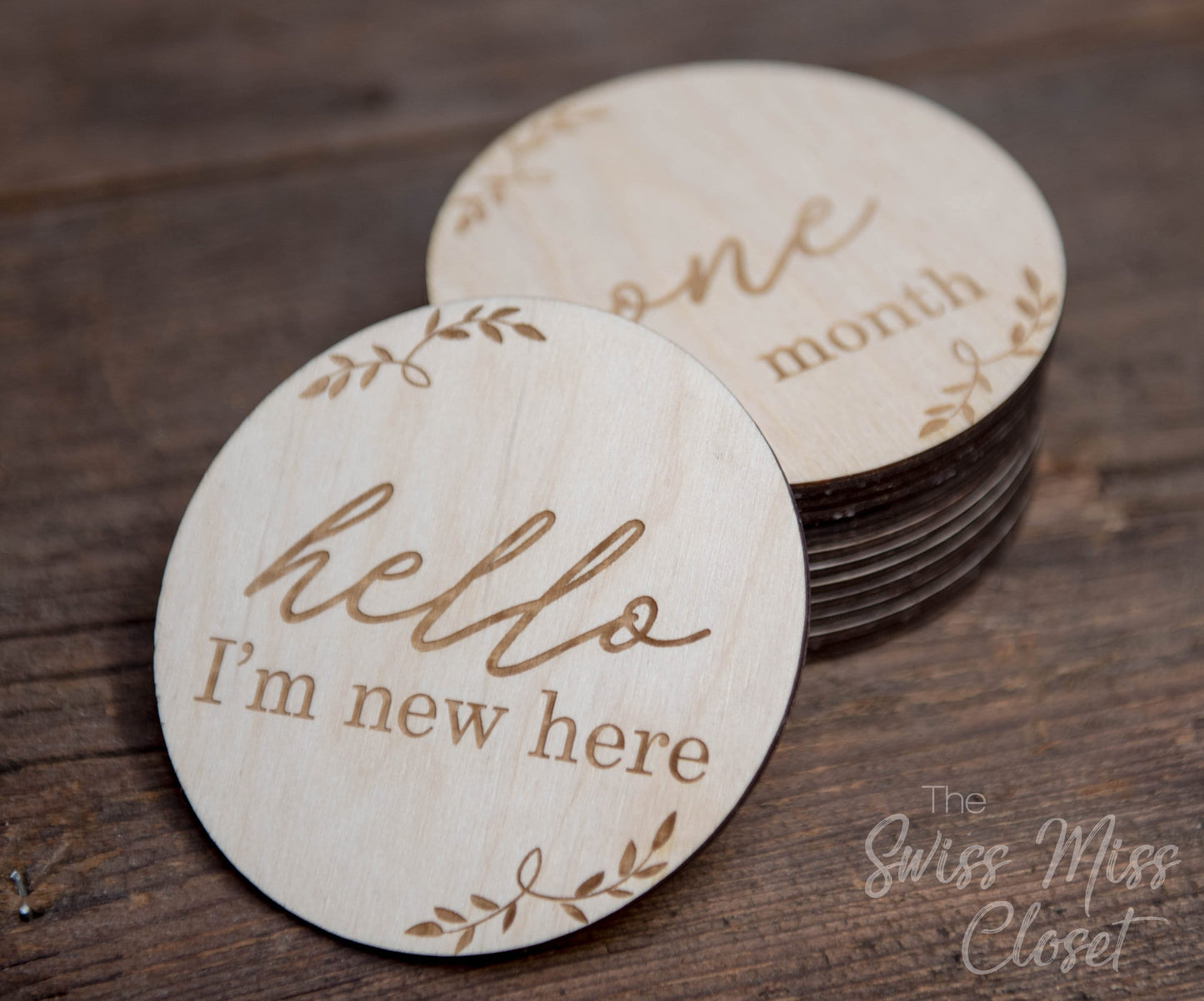 Baby Milestone Monthly Photo Wooden Tags Discs Shower Gift