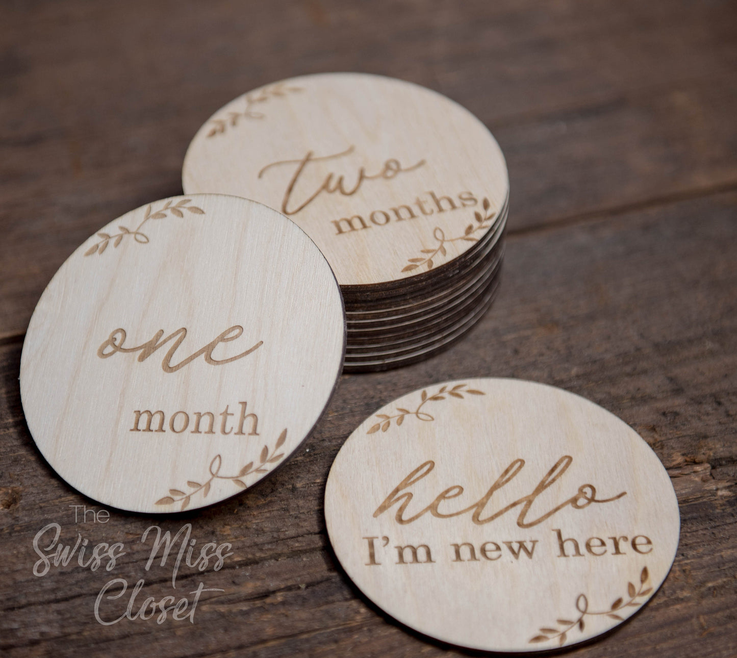 Baby Milestone Monthly Photo Wooden Tags Discs Shower Gift