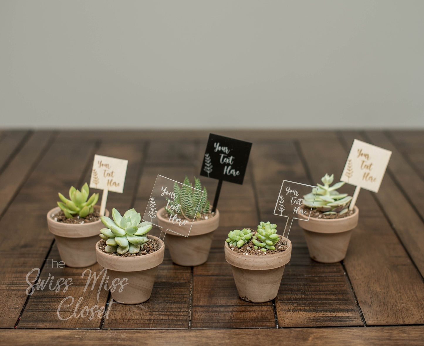 20 Custom Square Succulent Tags Picks for Favors Herb Potted Plant Favors Wood Weddings 1st Communion Bridal Baby Shower