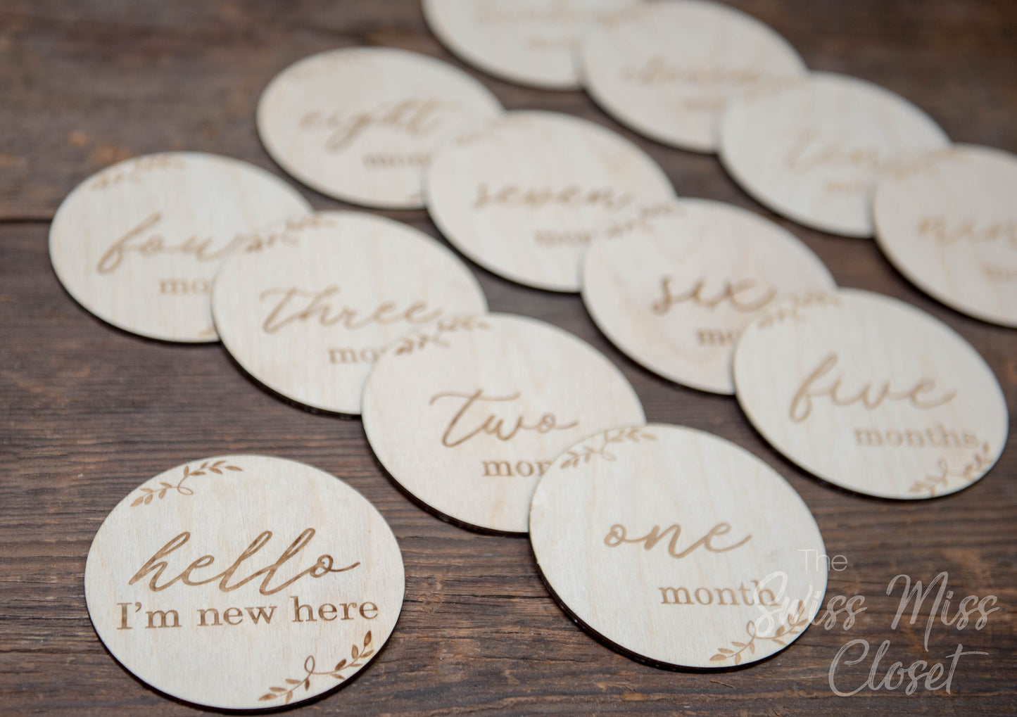 Baby Milestone Monthly Photo Wooden Tags Discs Shower Gift