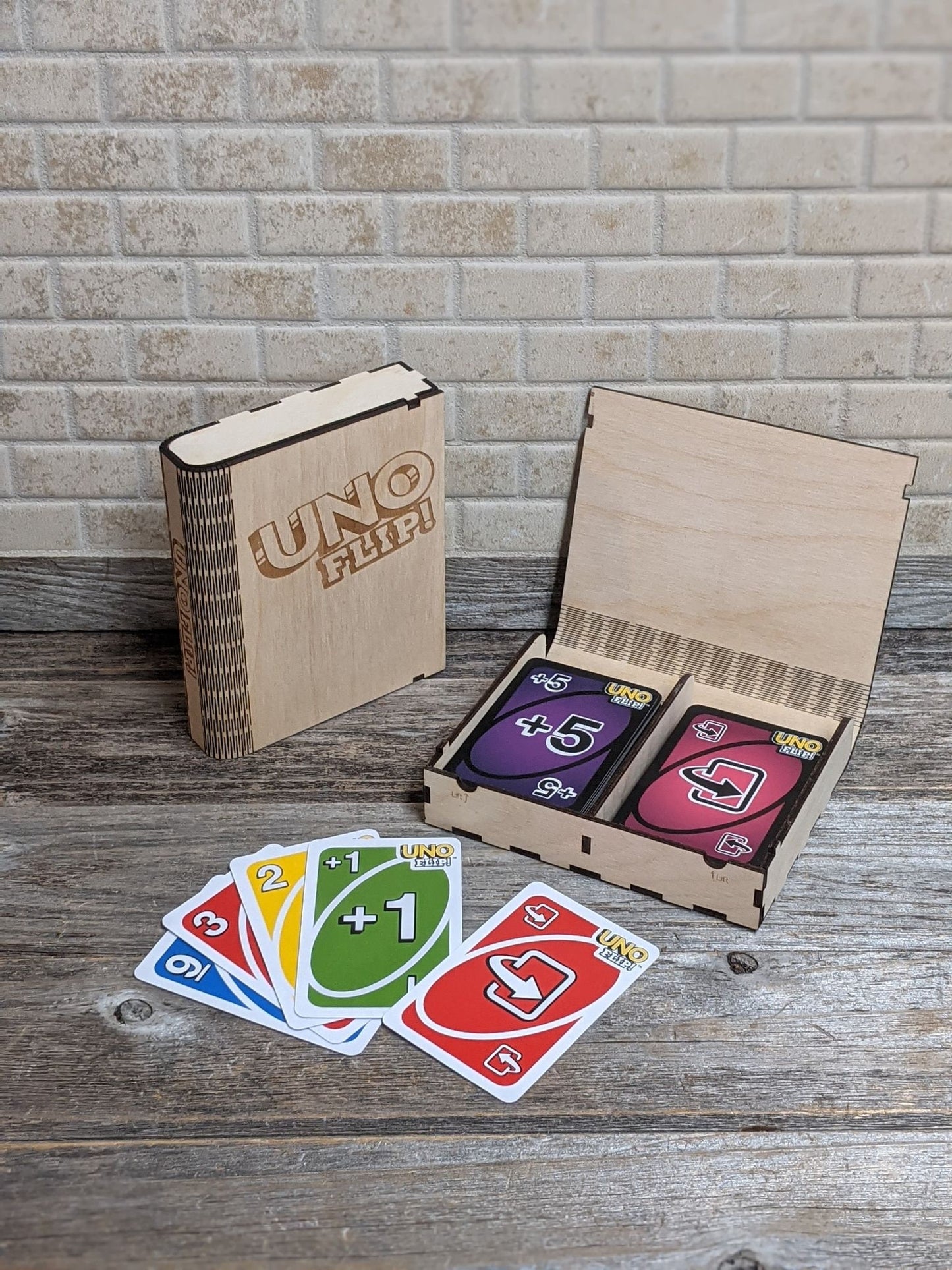 Wooden Book for UNO Flip Card Game Custom Made Game Storage Box