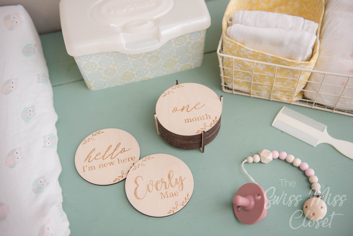 Baby Milestone Monthly Photo Wooden Tags Discs Shower Gift