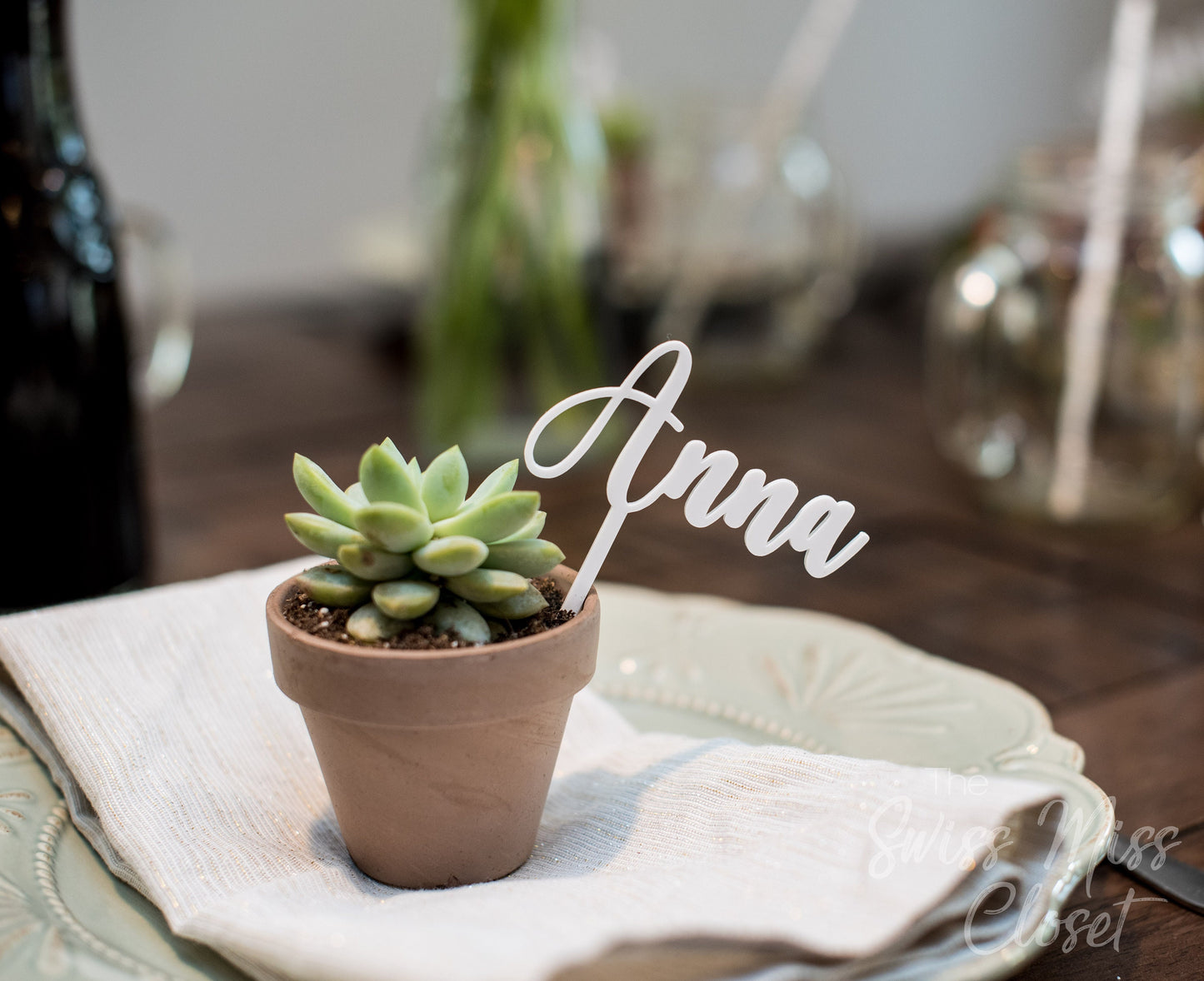 Custom Name Tag Cards Laser Cut Succulent Plant Picks Favors Stakes Wedding Shower Brunch Bridal Décor Sticks