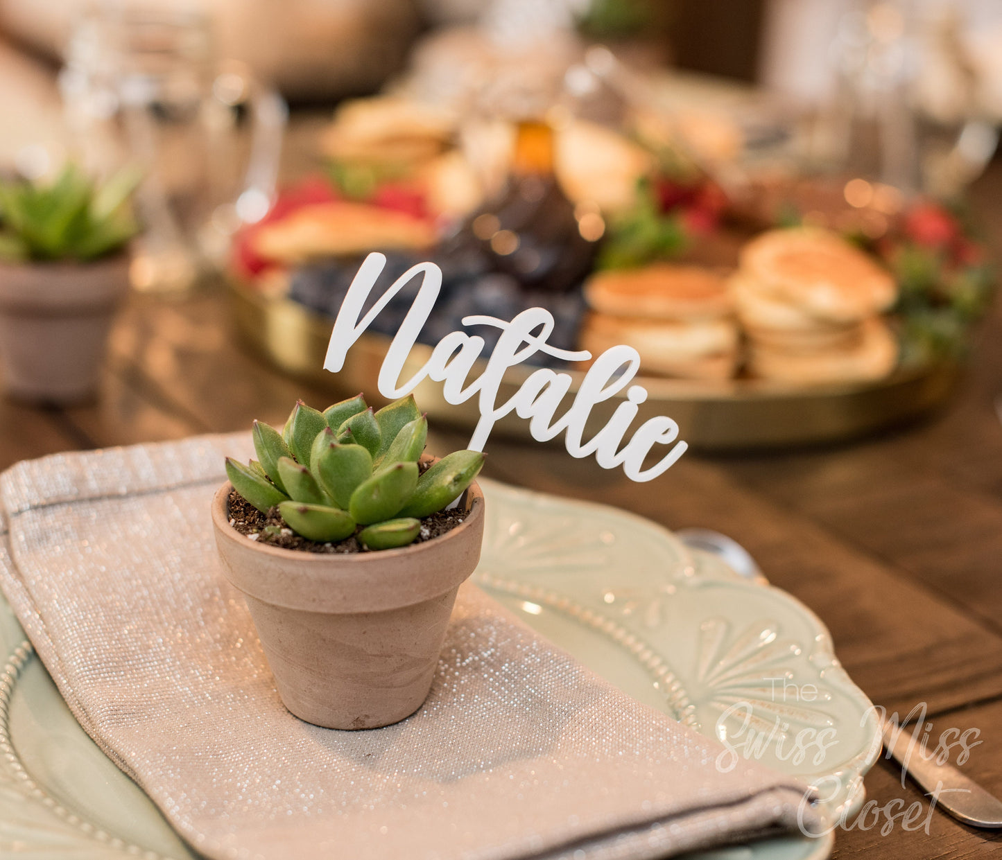 Custom Name Tag Cards Laser Cut Succulent Plant Picks Favors Stakes Wedding Shower Brunch Bridal Décor Sticks